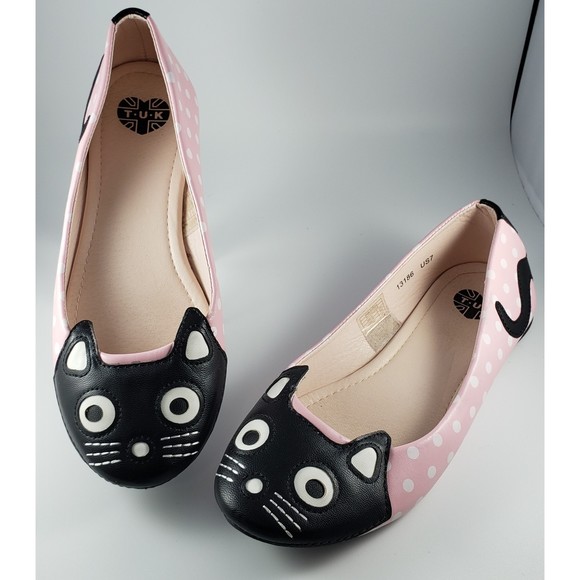 tuk Shoes Tuk Black Cat Pink White Polka Dot Retro Rockabilly Doll